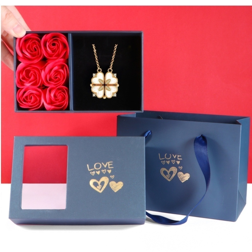 Clover and Heart Magnetic Necklace - with Gift Box